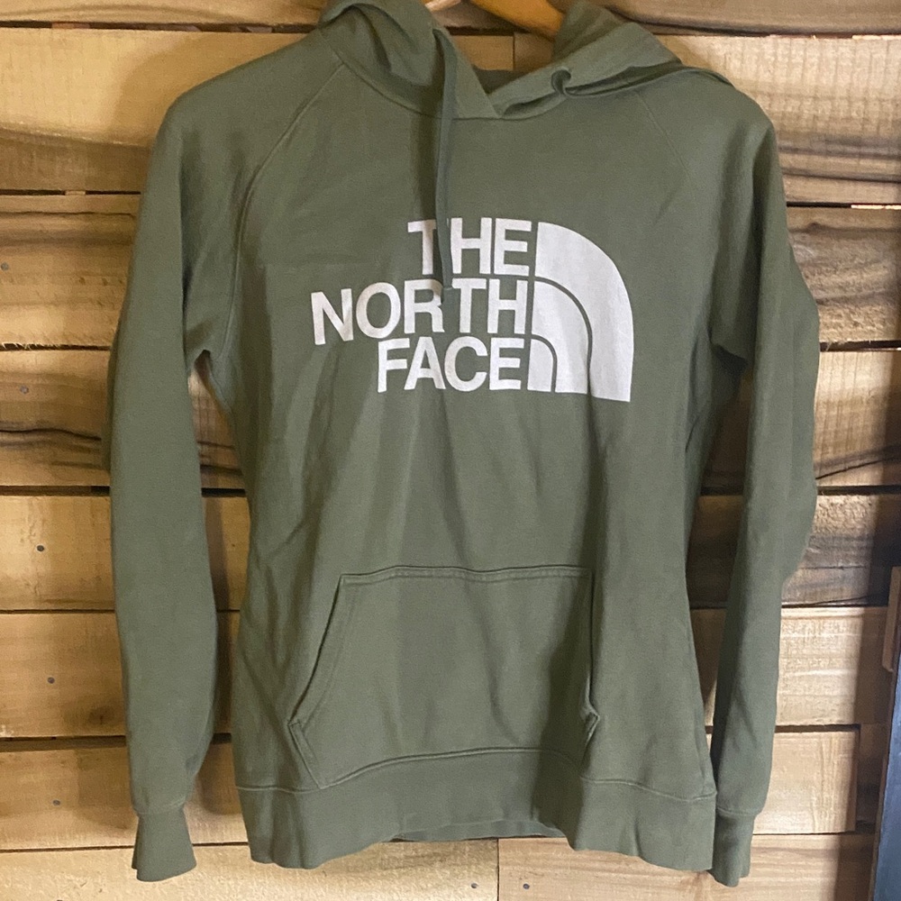 The North Face Olive Hoodie with White Logo women’s small